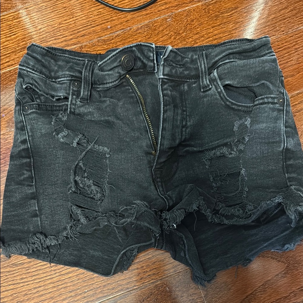 Aeropostale Black Jean Shorts Distressed Cut-Off Style